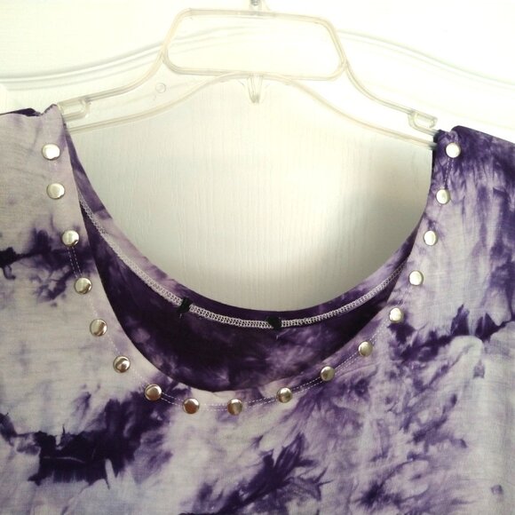 Purple Tie-Dye tunic top with handkerchief hem and studs - L - Picture 2 of 7